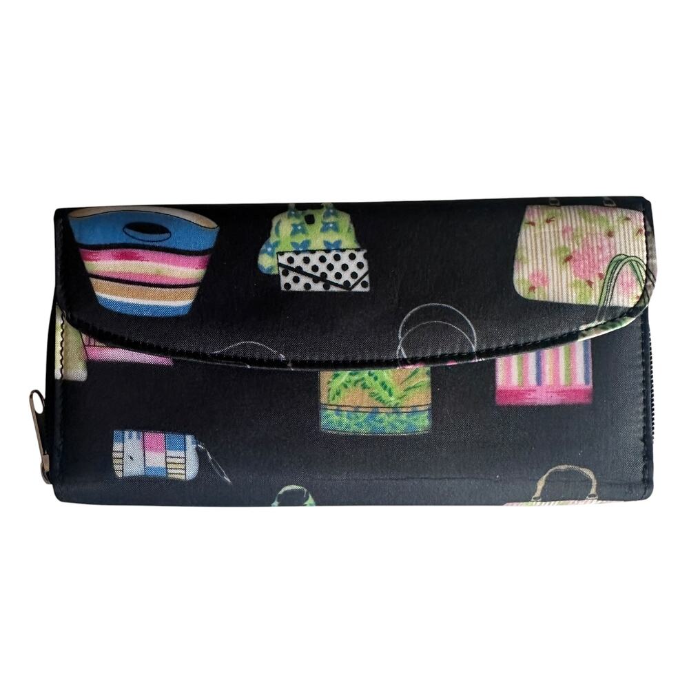 Vintage Purse Print Continental Wallet Black Multi Retro Chic Bags Novelty